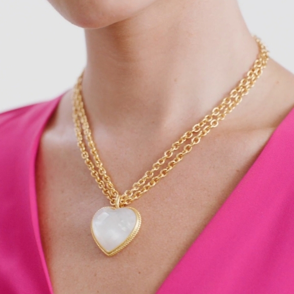 JULIE VOS Reversible PINK Crystal Heart Pendant Necklace NWT 24k Gold Plate 36" - Picture 6 of 6